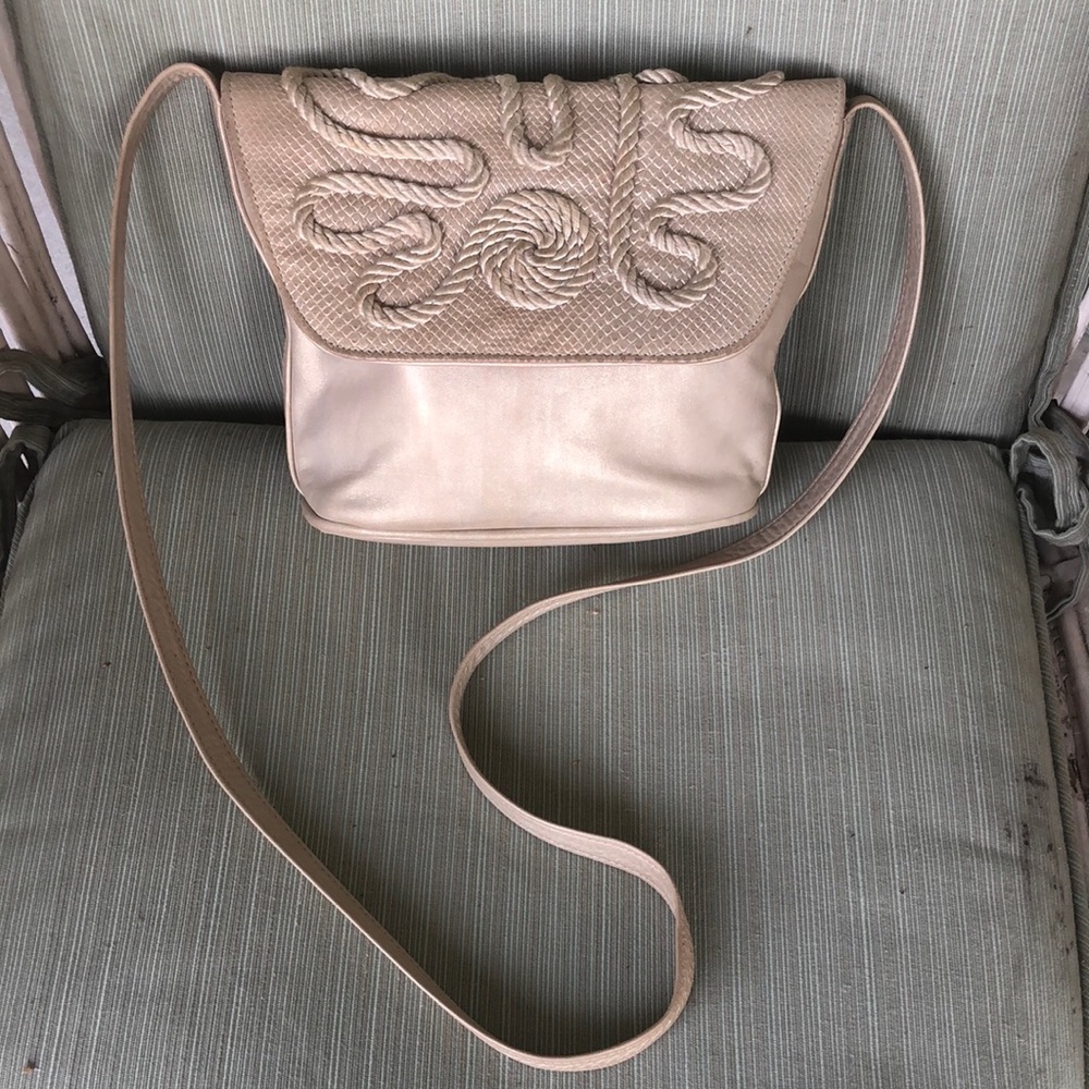 Vintage JENNY TEE Elegant Pewter Metallic Leather Shoulder Bag - Picture 1 of 12